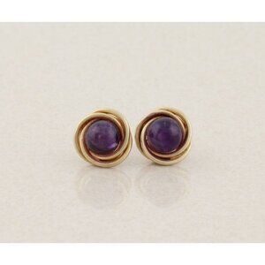 14k Yellow Gold Amethyst Swirl Earrings Stud Post